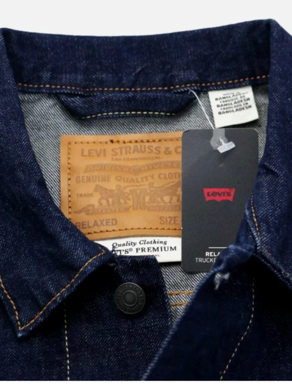Levi's Premium Men's Trucker Denim Jacket Relaxed Dark Wash 100% Cotton Size L